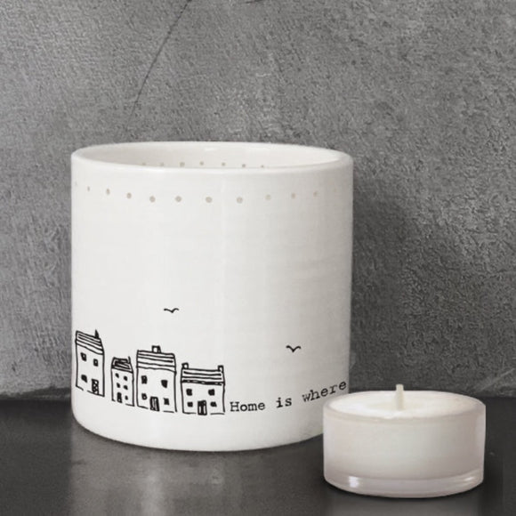 East of India Tealight Holder With The Words 'Home Is Where The Heart Is'