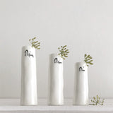 East of India White Bud Vases - Family, Home, Love