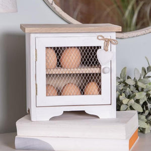 White Wooden Egg Storage Box With Heart Detail