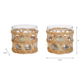 Set of Two Glass and Rattan Tealight Holders From Garden Trading