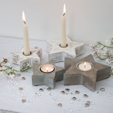 Set of Two Rustic White Star Tealight Holders