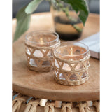 Set of Two Glass and Rattan Tealight Holders From Garden Trading