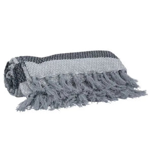 Gisela Graham Grey Striped Cotton Woven Throw