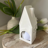 White Ceramic House Candle Holder