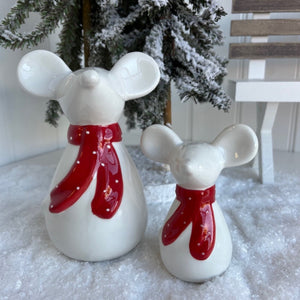 Set of Two Christmas Mice With Red Spotty Scarves