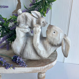 Grey Wood Effect Resin Hare Kissing Noses Ornament