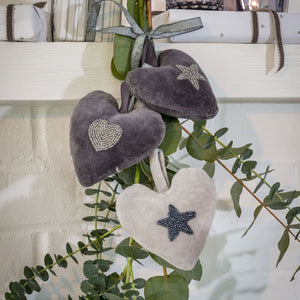 Gorgeous velvet hanging heart with star or heart hand embroidered motif