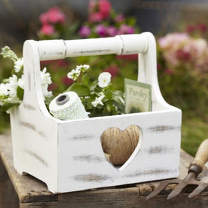 Vintage White Wooden Heart Design Trug