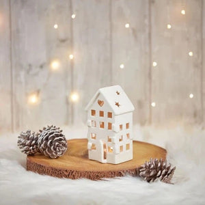 White Ceramic House Tealight Holder