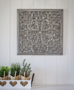 Grey Square Hand Carved Panel