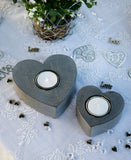 Set of Two Grey Heart Tealight Holders