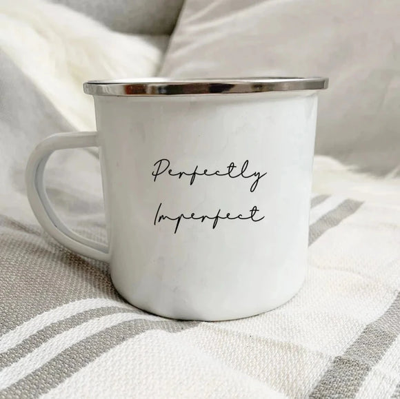 Om and Ah 'Perfectly imperfect' Enamel Mug