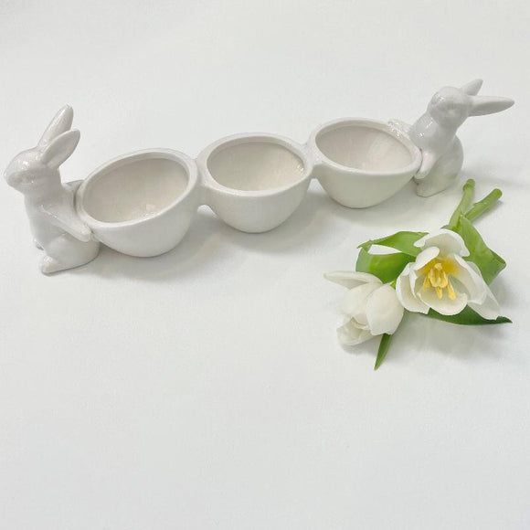 Ceramic Bunny Triple Snack Bowl