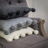 Grey Moss Knitted PomPom Cushion Complete With Feather Inner