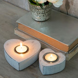 Set of Two White Heart Rustic Wooden Tealight Holders 