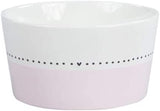 Pink and White Ceramic Cereal Bowl With Row of grey Dots and Cute Little Heart Design