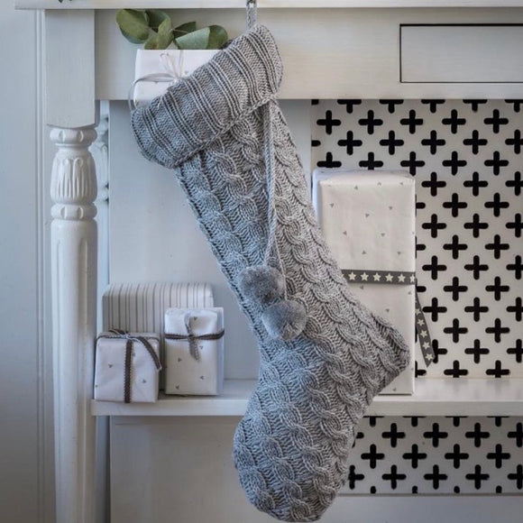 Gorgeous Knitted Grey Christmas Stocking