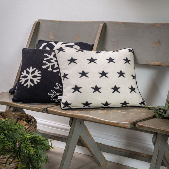 White and Black Scattered Star Cushion Complete With Feather Inner