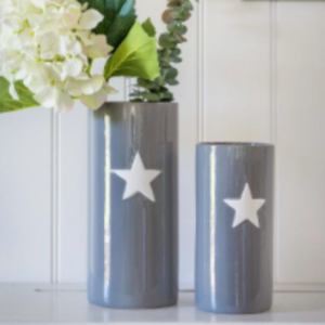 Grey Ceramic Vase With White Star