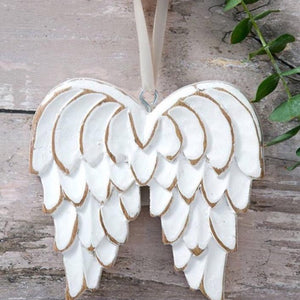 White Wooden Distressed Angel Wings Hanger