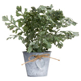 Artificial Herb Plant In a Galvanised Metal Container With A Cute Heart Decoration With A Jute Tie