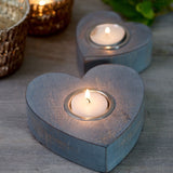 Set of Two Rustic Grey Heart Shaped Tea Light Candle Holders