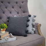 Charcoal Moss Knitted PomPom Cushion Complete With Feather Inner  