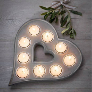 Wooden Grey Heart Tealight Candle Holder