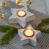 Set of Two Star Wooden Distressed White Wooden Tealight Wooden Holder