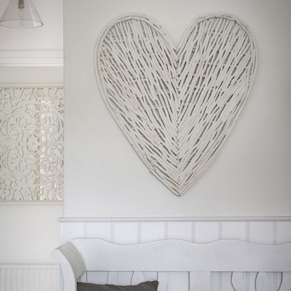 Large Beachcomber White Wicker Heart Wall Hanging 70cms