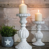 Choice of Three Sizes of Fancy White Wood Candlesticks