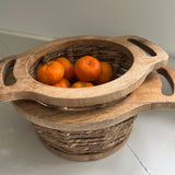 Set of Two Round Wooden Rope Storage Baskets