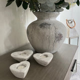 Set of Three Stone Heart Tea Light Candle Holders