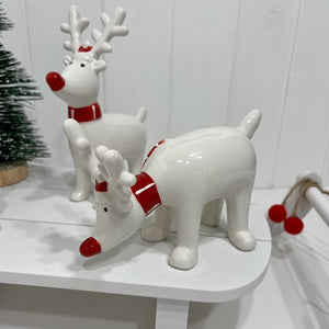 Choice of Three Standing Ceramic Reindeer In Red Scarves