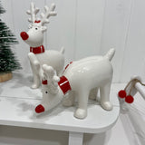 Standing Ceramic Reindeer In Striped Scarves