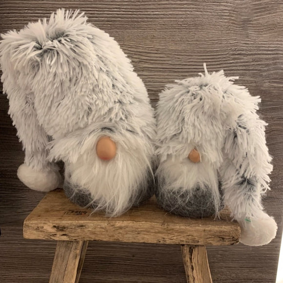 Set of Two Furry Grey Sitting Gnomes