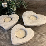 Set of Three Stone Heart Tealight Candle Holders