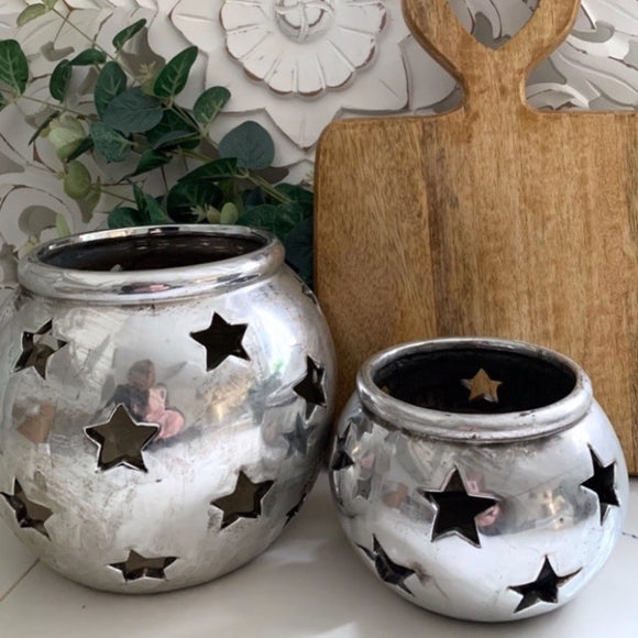 Aspen Star Ceramic Tealight Candle Lantern With Star Cut-outs