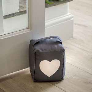 Dark Grey Cotton Heart Design Door Stop