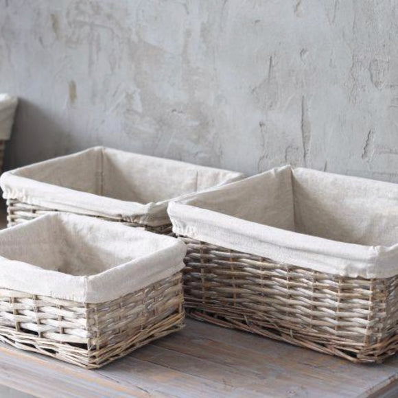 Set of Three Lined Willow Storage Baskets from Biggie Best