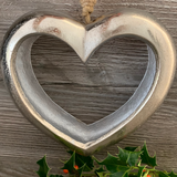 Large Casted Silver Cut-out Heart Candle Tealight Holder