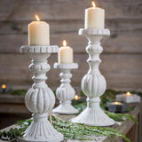 Choice of Three Sizes of Fancy White Wood Candlesticks