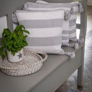 Recycled Pale Grey and White Striped Cotton Cushion