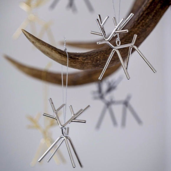Set of Two Nickel Christmas Rudolph Hanging Tree Decorations
