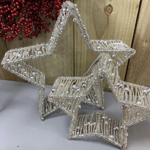 Set of Two Grey Bead Mantel Stars