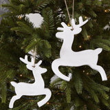 Pair of Distressed White Wooden Silhouette Dancing Reindeer