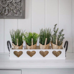 White Wooden Trug With Heart Cut-outs and Metal Handles