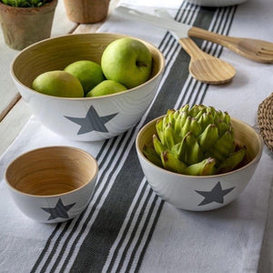 Set of Three Bamboo Serving Bowls With Grey Star Motif