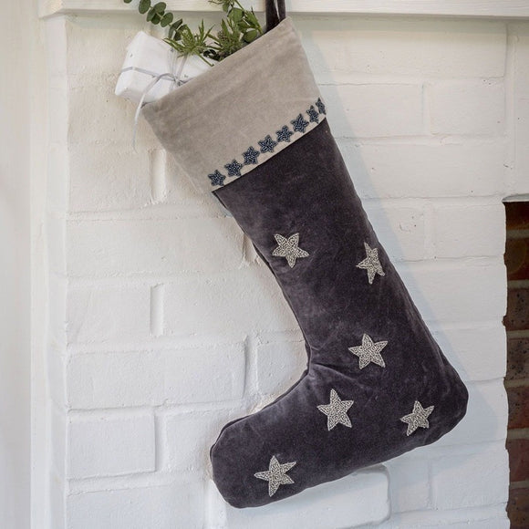High Quality Christmas Velvet Beaded Midnight Stocking from Retreat Home