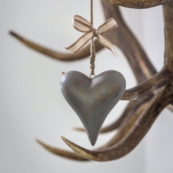 Vintage Grey Chunky Wooden Heart Hanger